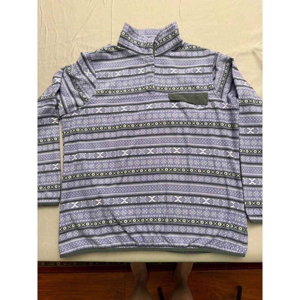 Jachs Cabin Mens Purple Fair Isle Fleece Snap Mock Neck Pullover Large